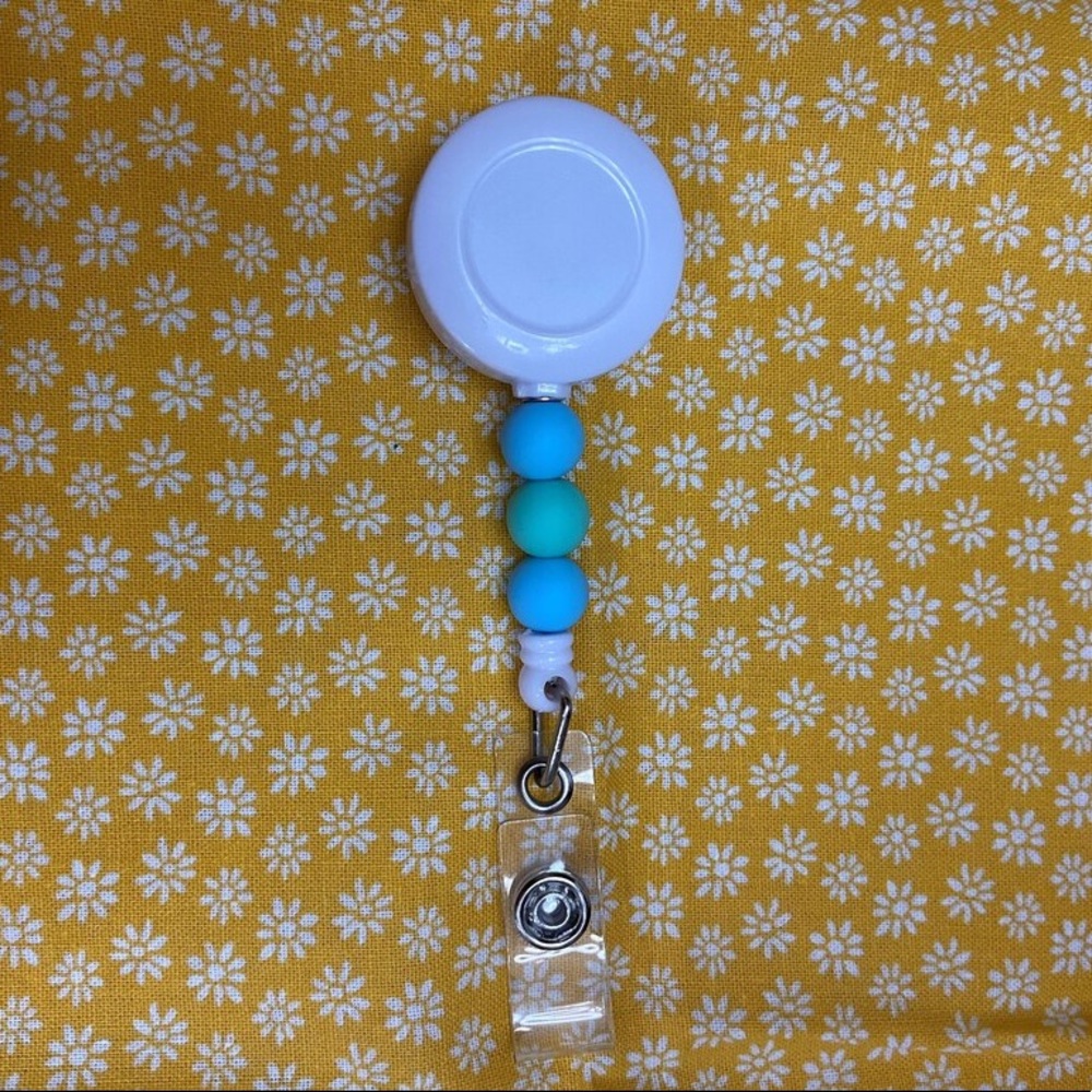 Handmade Blue and Green Pastel Beaded Interchangeable Badge Reel.
